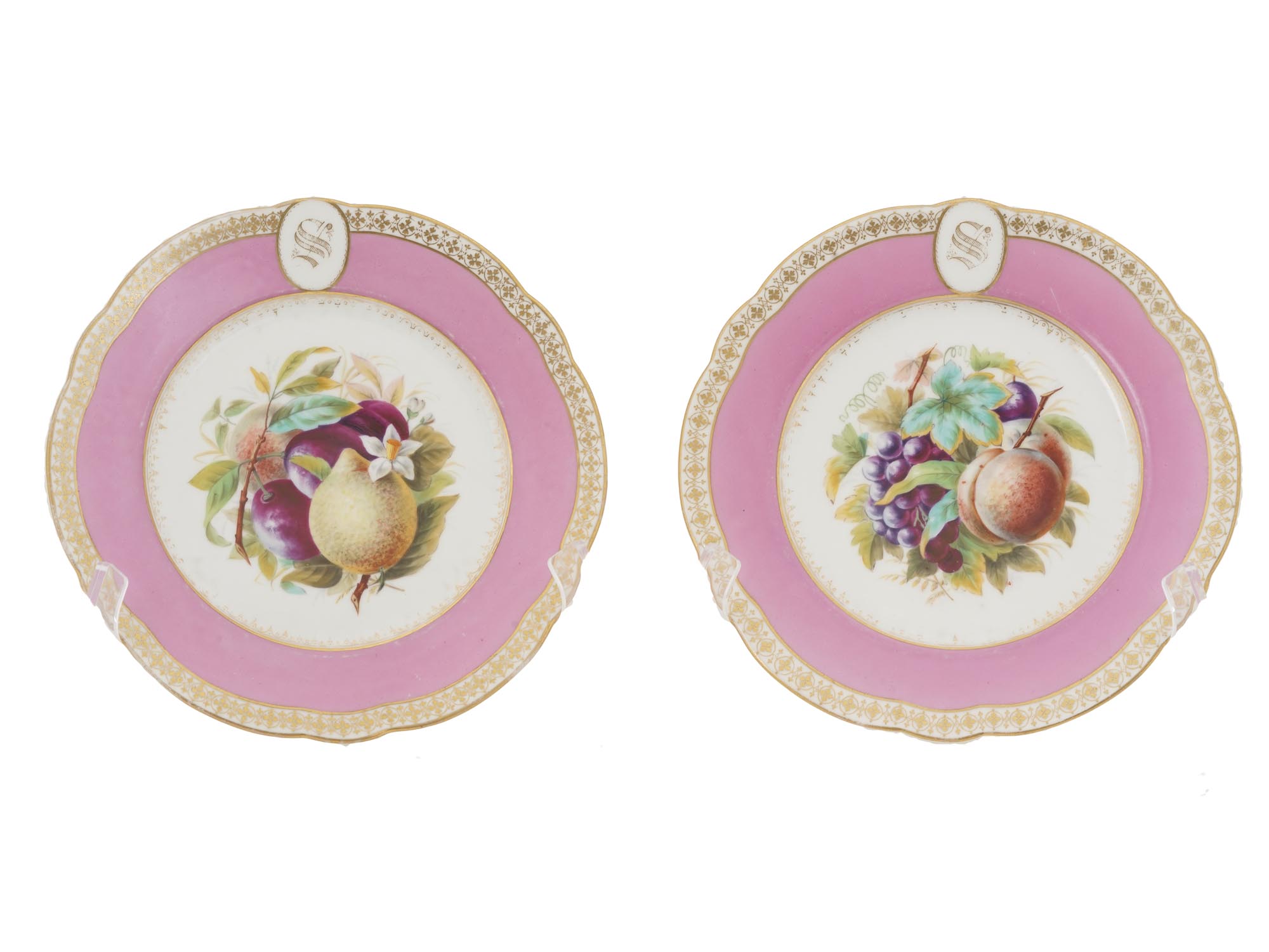 ANTIQUE PORCELAIN PLATES WITH HAND PAINTED FRUITS PIC-3